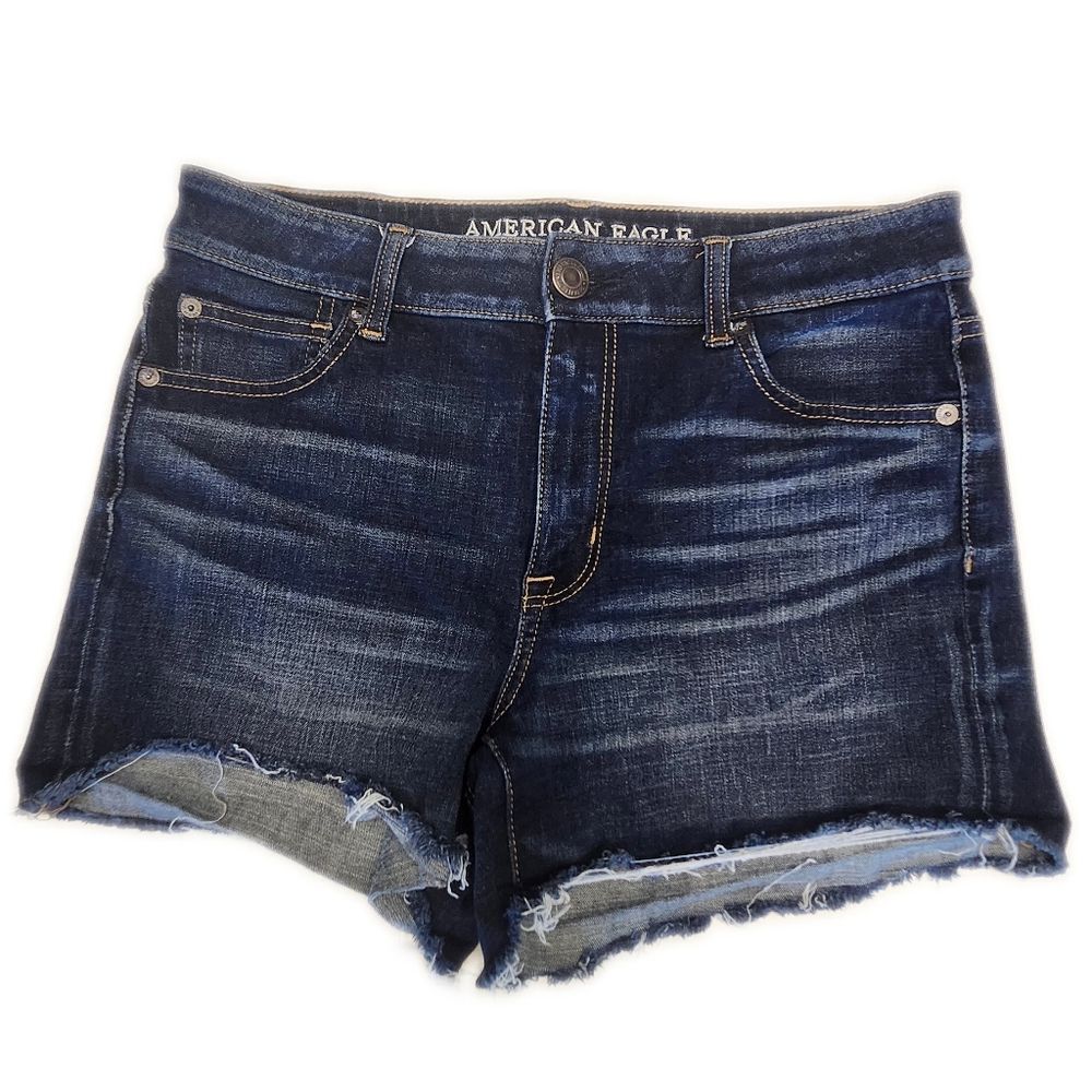 5/$55 American Eagle Outfitters Dark Blue Wash High Rise Shortie, 8